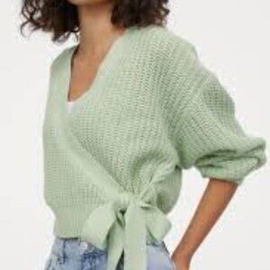 H&M Wrap Knit Oversized Sweater XL Light Green Cozy Chunky Relaxed Fit
